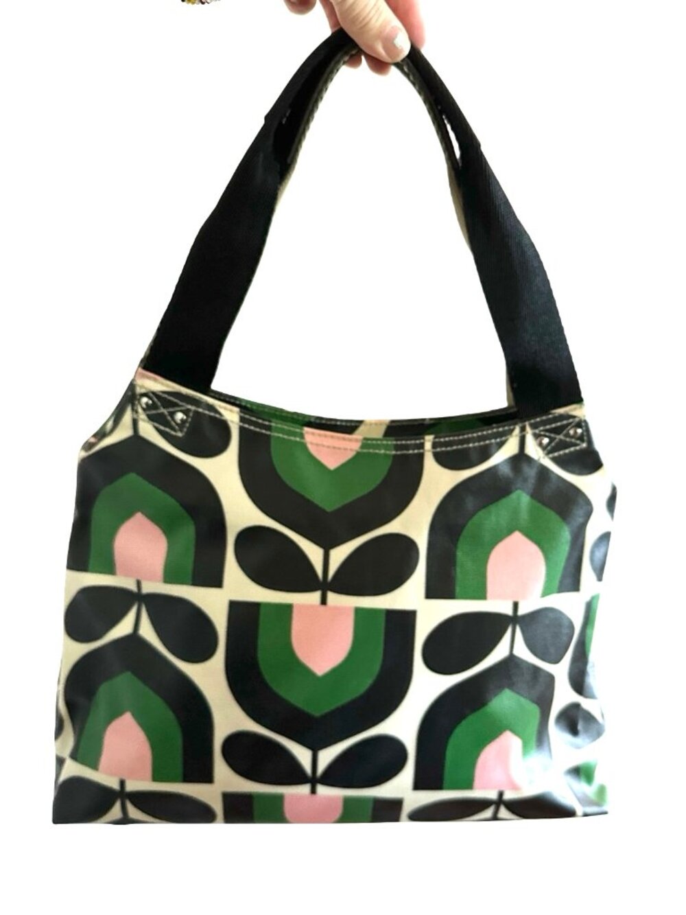 Orla Kiely Coated Canvas Rare Tulip Print Hobo Shoulder Bag Pink Green